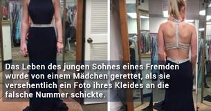 Das Leben des jungen Sohnes eines Fremden wurde von einem Mädchen gerettet, als sie versehentlich ein Foto ihres Kleides an die falsche Nummer schickte.