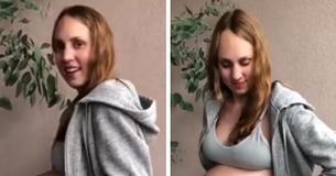 Vrouw in verwachting van drieling maakt foto van enorme buik