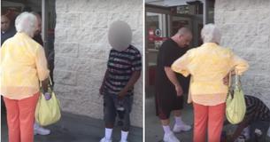 Un étranger se confronte à la méchante dame qui crie après un jeune garçon qui vendait des bonbons à l'extérieur de Target.