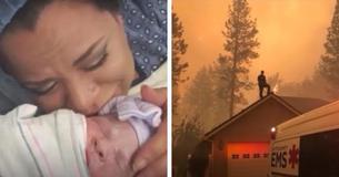 Frau bringt Baby zur Welt während Waldbrand und glaubt zu sterben, bis ein Fremder sie in ein sicheres Haus zieht