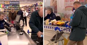 Les clients anxieux constatent la lenteur du passage à la caisse et sont stupéfaits après avoir lu l'affiche.