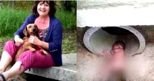 Vrouw en hond redden baby uit put