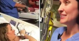Une mère épuisée pensait que le travail de 40 heures était enfin terminé jusqu'à ce que l'infirmière qui s'occupait de l'accouchement aperçoive une autre tête