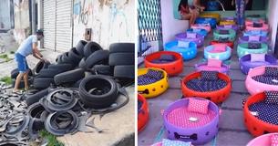 Animal Hero Creates Thousands Of Cozy Beds For Stray Animals Using Old, Abandoned Tires