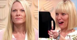 Frau bekommt eine neue Frisur im Live-Fernsehen und hasst offensichtlich die Ergebnisse