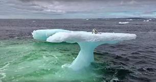 Le navire est loin de l'iceberg sur le point de chavirer quand l'équipage voit quelqu'un bloqué sur l'iceberg
