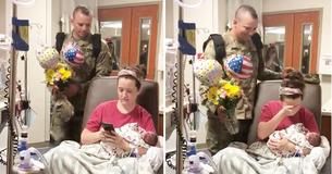 Regarde : Un mari soldat apparait dans un hôpital pendant que sa femme rend visite à des jumeaux prématurés à l'USIN