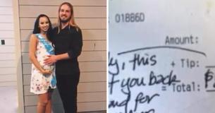 Zwangere vriendin had nooit de familie van bedienende vriend ontmoet tot de klant briefje over hen schrijft