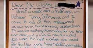 Des adolescents ne laisse qu'un pourboire de 3.28 $ au serveur. Quelques jours après, cette note lui est remise. 