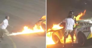 Un père se précipite sur un circuit de course pour sauver son fils piégé dans une voiture en flammes après un accident