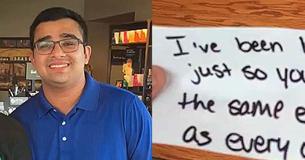 Un employé de Starbucks est submergé lorsque l'homme sourd lui remet une note écrite à la main avant de prendre sa commande