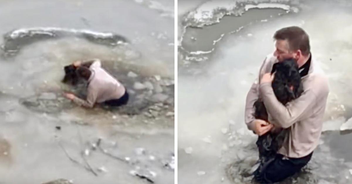 Man Jumps In Ice Cold Water To Rescue A Little Dog That Isn't Even His Own