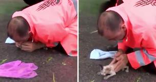 Heroic Road Worker Saves Drowning Kitten's Life And Then Adopts Her