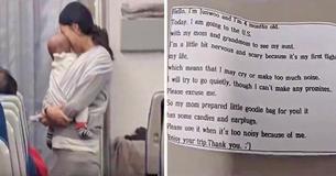 Une mère devait prendre un vol avec son enfant de quatre mois. Alors que les passagers ne semblaient pas ravis de voyager en compagnie d'un bébé, la mère à décider de distribuer des sacs à chaque passager.