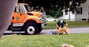 Garbage Man Doesn't Know He's Being Recorded When He Visits Favorite Dog