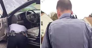 Agent vraagt vrouw om kofferbak open te doen, omdat het remlicht het niet doet  beseft niet dat ze hem filmt