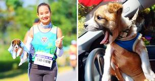 Woman Completes Marathon Toting A Stray Puppy She Paused To Rescue Along The Way