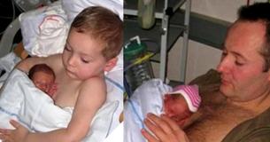 Young Boy Helps Dad Give Skin-To-Skin Contact To Premature Babies