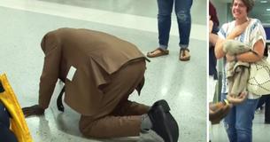 Un homme s'effondre à l’aéroport en retrouvant sa famille après quatre ans de séparation