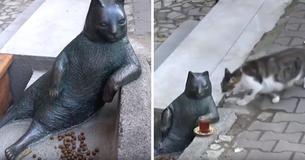 Locals Memorialize Infamous Street Cat By Putting A Statue Of Her In Favorite Spot