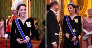 Kate Middleton schittert in de Lover's Knot tiara van Princess Diana bij de receptie van het Diplomatieke Corps