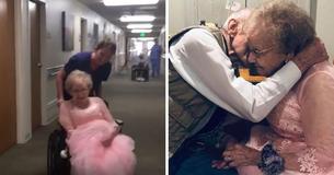 72 ans après avoir dit " oui " à son propose de mariage, le visage de son mari s'illumine lorsqu'il voit sa femme bien habillée pour la séance de photos d'anniversaire