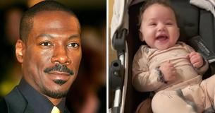 Eddie Murphy sonríe en la foto mientras sostiene a su nieta Evie de solo seis meses de edad