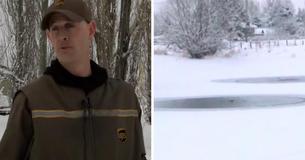 Delivery Driver Sheds Clothes To Save Dog Stuck On Ice