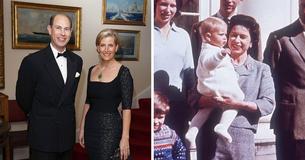 La reina Elizabeth carga en brazos al príncipe Edward de bebé en una extraña vieja foto que se publicó con motivo de su cumpleaños 56