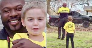 Pour la journée "Habillez-vous comme votre personne préférée", un garçon de 5 ans s'habille comme l'agent de sécurité de son école