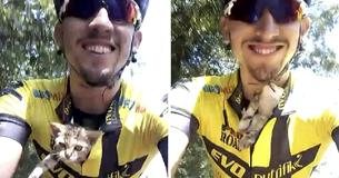 Kitten geeft fietser kusjes nadat hij zijn leven heeft gered
