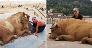 Un artiste réalise des sculptures de sables ressemblant à de vrais animaux