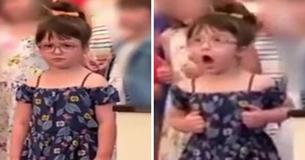 Une élève de maternelle s'extasie lors d'un spectacle de fin d'études et le public n'arrive pas à tenir le coup