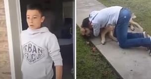 Ein Junge bricht in Tränen aus, als er seinen Hund nach acht Monaten Trennung wiedersieht
