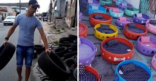Man Takes Used Tires He Finds In The Streets And Makes Them Into Beds For Animals