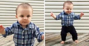 Schattige baby van 8 maanden doet harten smelten en vergaart roem op internet met filmpje waarin hij zijn eerste stapjes zet