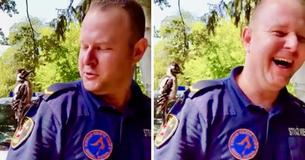 Adorably Confused Woodpecker Lands On Animal Patrol Officer Believing He Is A Tree