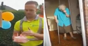 100-Year-Old Woman Overcome With Emotion As Garbage Collector Arrives Holding Cake