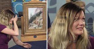 Une jeune femme retient ses larmes lorsque l'évaluatrice révèle la valeur du vieux tableau de sa grand-mère