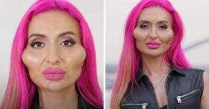 La modella con le "guance più grandi del mondo" mostra il suo aspetto prima della trasformazione in una foto