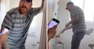 Contractor Destroys His Own Work In Bathroom After Claiming He Wasn't Paid For His Service