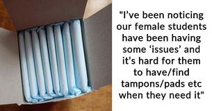 Vrouwelijke collega bekritiseert mannelijke leraar omdat hij zijn leerlingen een mand vol tampons en maandverband aanbood