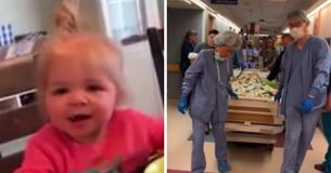 Krankenhauspersonal singt "Amazing Grace" für ein Kleinkind, das sich auf seine letzte Reise zur Organspende begibt