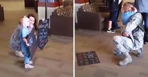 2-jähriges Mädchen geht mit seiner Mutter zum Flughafen und weiß nicht, dass es mit Militärvater wiedervereinigt wird
