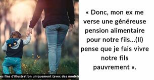 Un père est furieux après avoir réalisé que son ex-femme ne dépense qu'une partie de la pension alimentaire pour son fils. Elle se tourne vers Internet pour obtenir du soutien