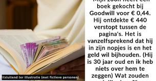 Moeder vraagt online of haar zoon gelijk heeft om het geld bij te houden dat hij vond in een tweedehands boek