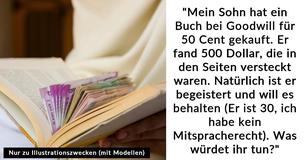 Mutter fragt Leute im Internet, ob ihr Sohn recht hat, wenn er das Geld aus einem Secondhandbuch behält