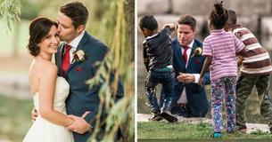 Noivo desaparece durante fotografia de casamento quando noiva o vê resgatando criança depois de cair no lago