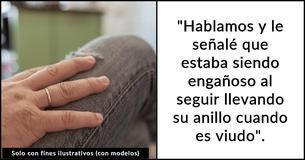 Una mujer acusa a un viudo de "engañoso" por llevar todavía su anillo de boda y lo confronta públicamente