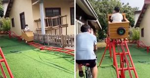 Devoted Dad Builds Fun Roller Coaster For Son In His Garden By Using A Bike